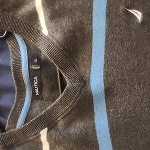 Grey sweater with blue and white stripes, size XL Nautica